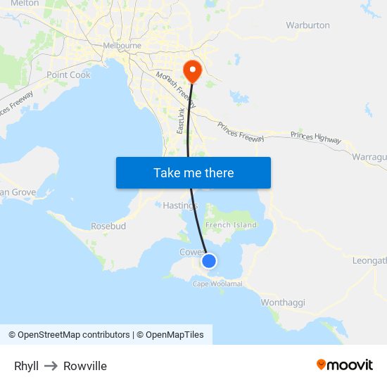 Rhyll to Rowville map
