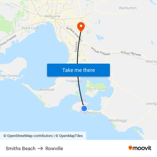 Smiths Beach to Rowville map