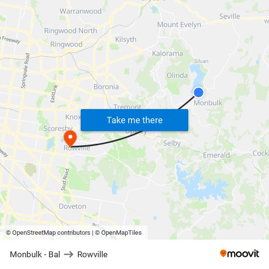 Monbulk - Bal to Rowville map