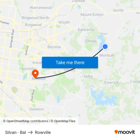 Silvan - Bal to Rowville map