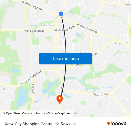 Knox City Shopping Centre to Rowville map