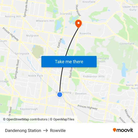 Dandenong Station to Rowville map