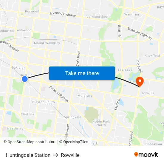 Huntingdale Station to Rowville map