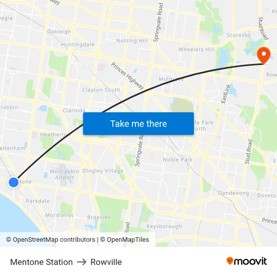 Mentone Station to Rowville map