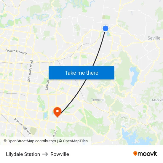 Lilydale Station to Rowville map