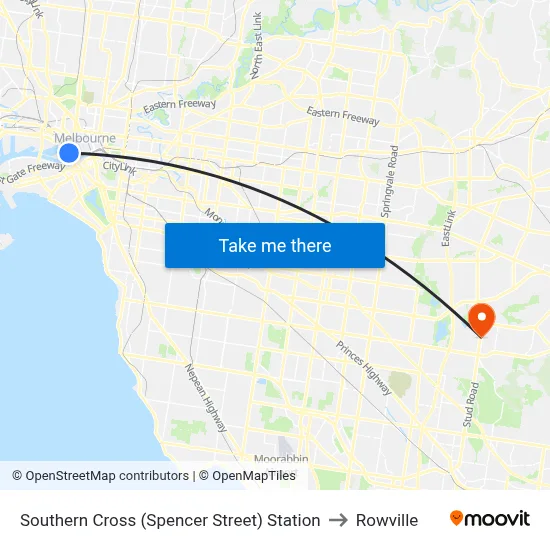 Southern Cross (Spencer Street) Station to Rowville map