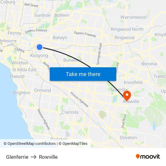 Glenferrie to Rowville map