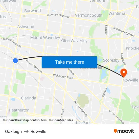 Oakleigh to Rowville map