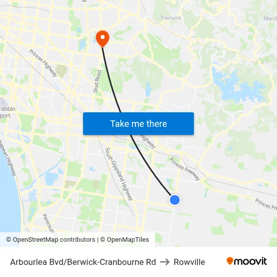 Arbourlea Bvd/Berwick-Cranbourne Rd to Rowville map