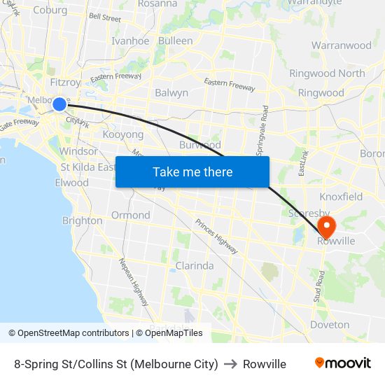 8-Spring St/Collins St (Melbourne City) to Rowville map