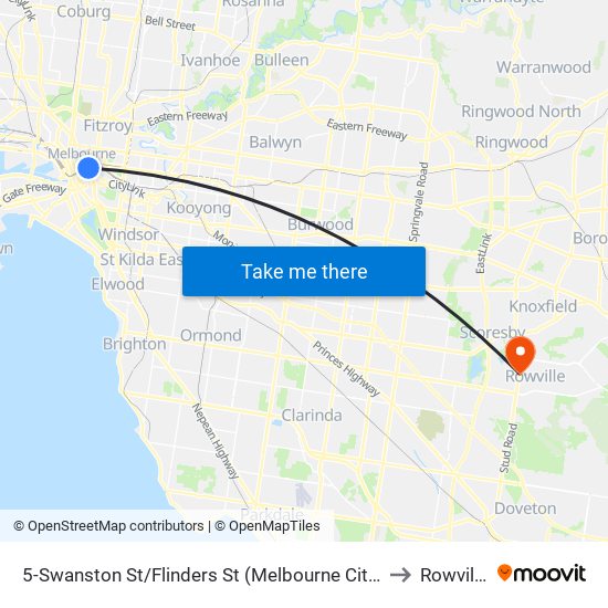 5-Swanston St/Flinders St (Melbourne City) to Rowville map