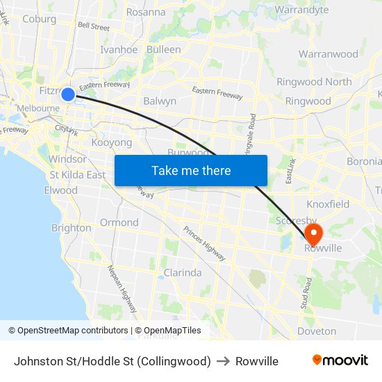 Johnston St/Hoddle St (Collingwood) to Rowville map