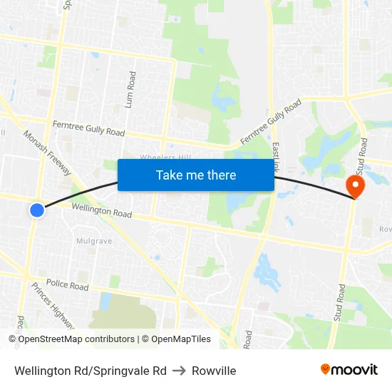 Wellington Rd/Springvale Rd to Rowville map