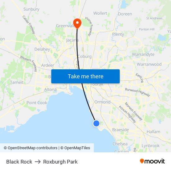 Black Rock to Roxburgh Park map