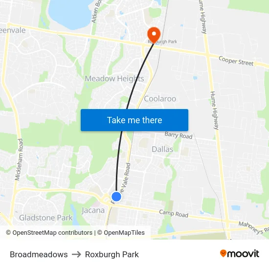 Broadmeadows to Roxburgh Park map