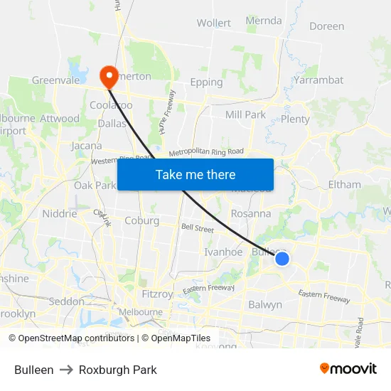 Bulleen to Roxburgh Park map
