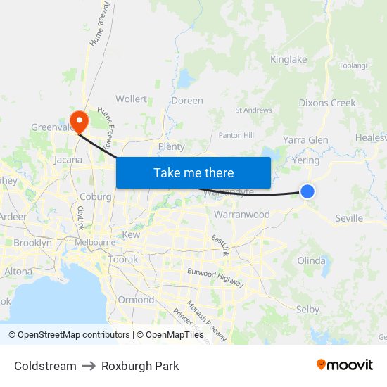 Coldstream to Roxburgh Park map