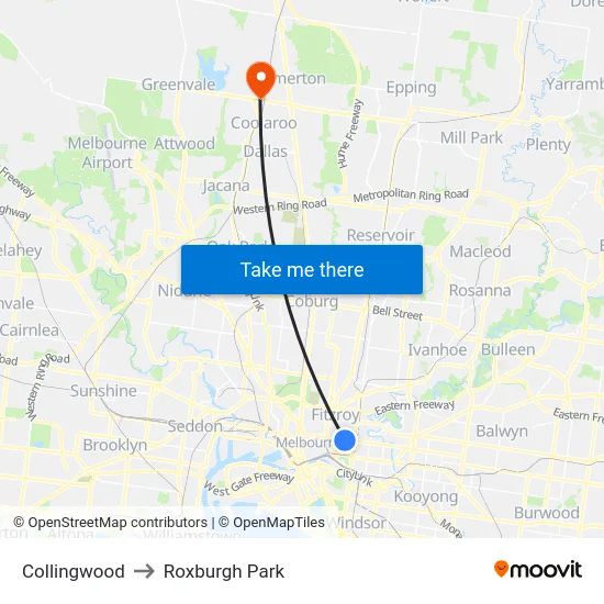 Collingwood to Roxburgh Park map