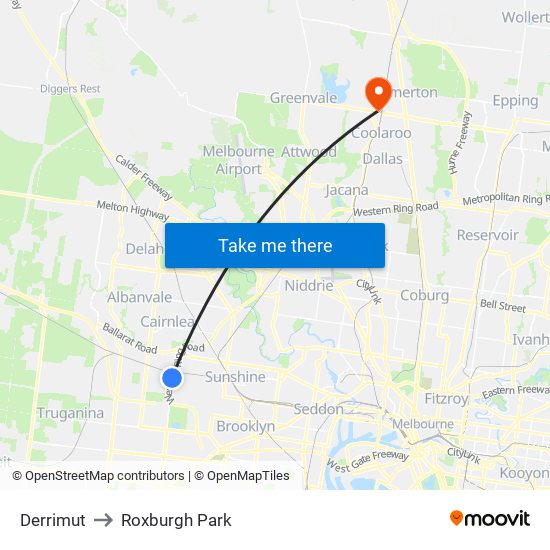 Derrimut to Roxburgh Park map