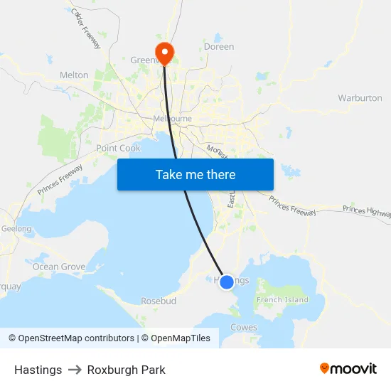 Hastings to Roxburgh Park map