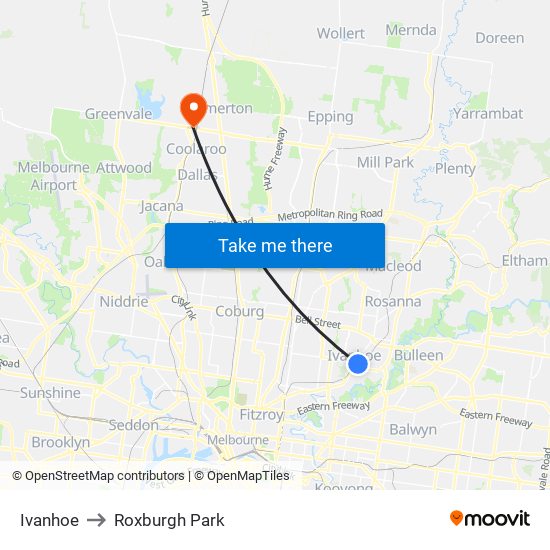 Ivanhoe to Roxburgh Park map