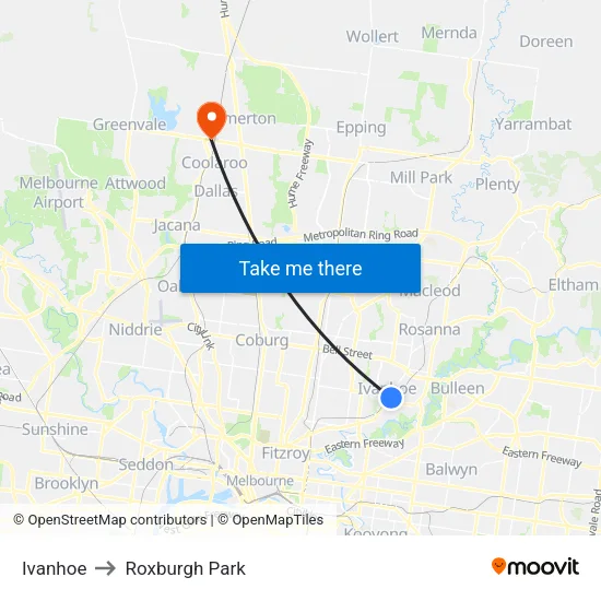 Ivanhoe to Roxburgh Park map