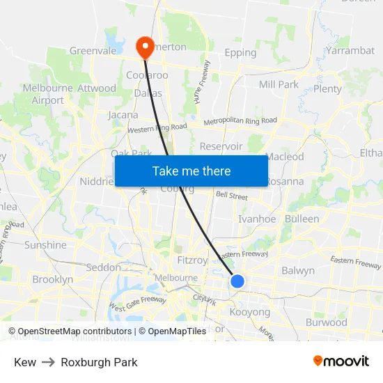 Kew to Roxburgh Park map