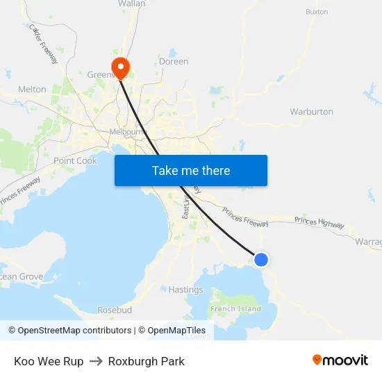 Koo Wee Rup to Roxburgh Park map