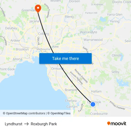 Lyndhurst to Roxburgh Park map