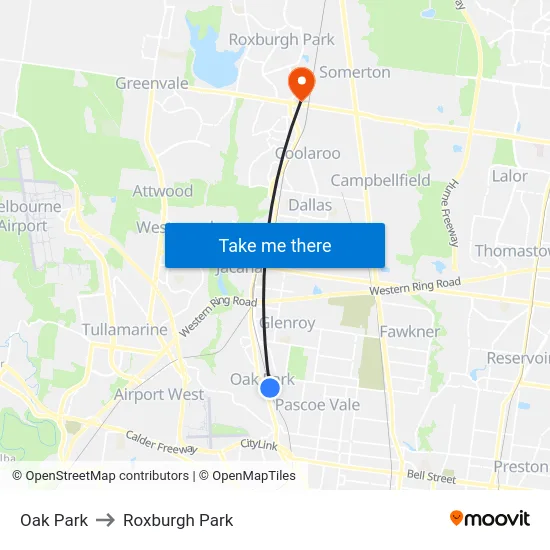 Oak Park to Roxburgh Park map