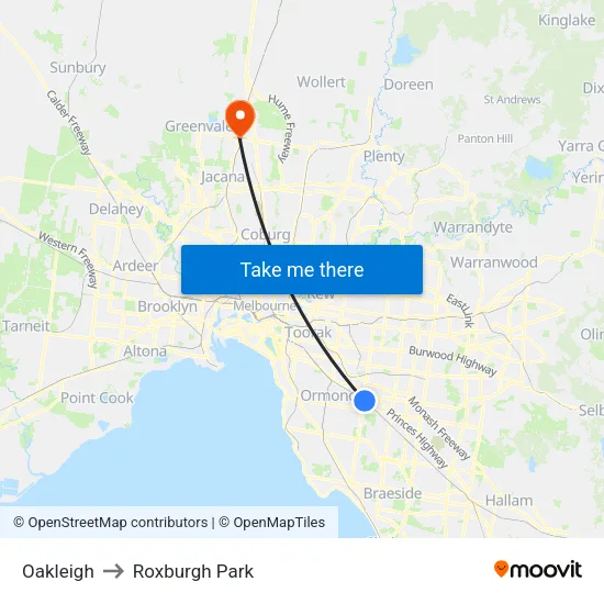 Oakleigh to Roxburgh Park map