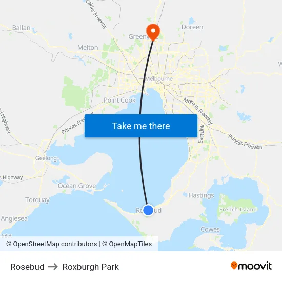 Rosebud to Roxburgh Park map