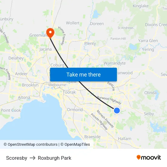Scoresby to Roxburgh Park map