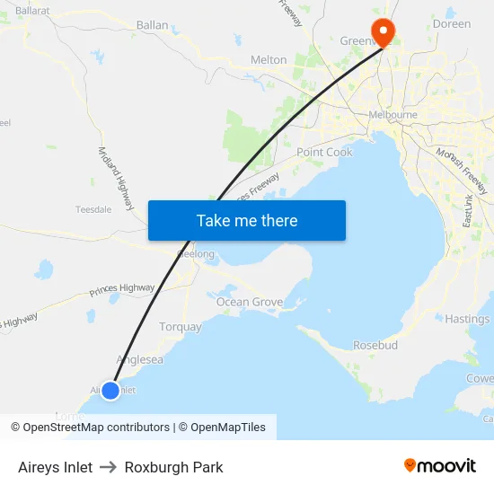 Aireys Inlet to Roxburgh Park map