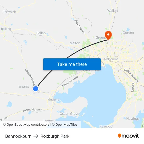 Bannockburn to Roxburgh Park map