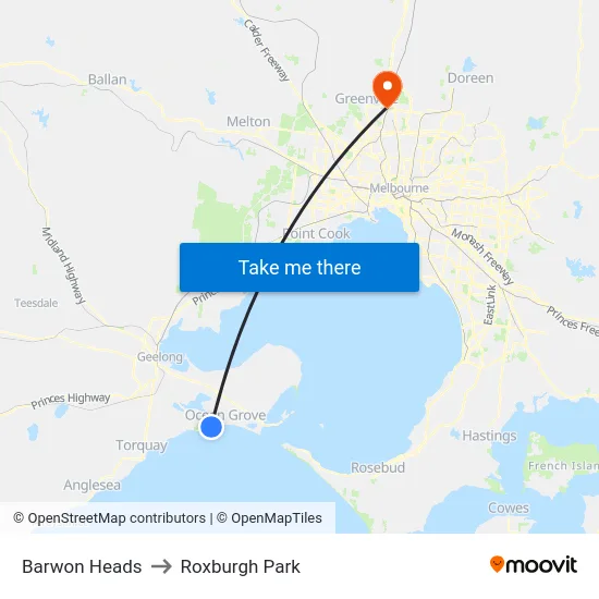 Barwon Heads to Roxburgh Park map