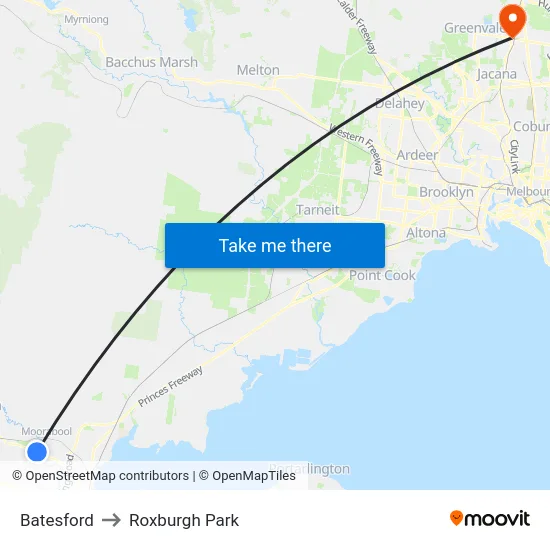 Batesford to Roxburgh Park map