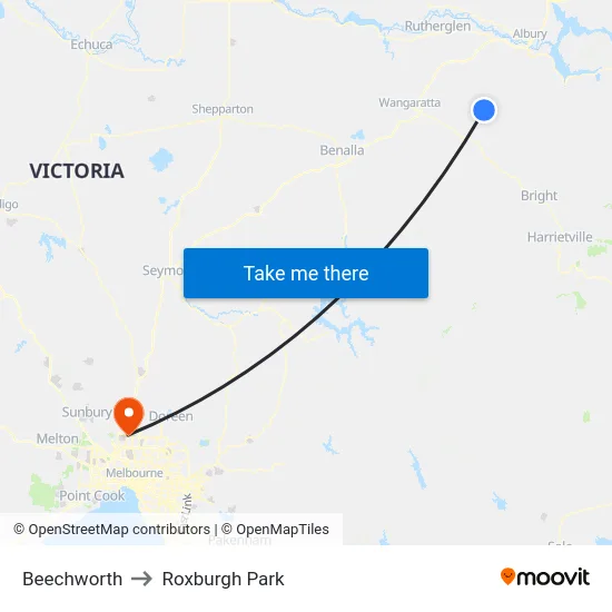 Beechworth to Roxburgh Park map