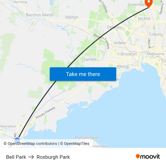 Bell Park to Roxburgh Park map