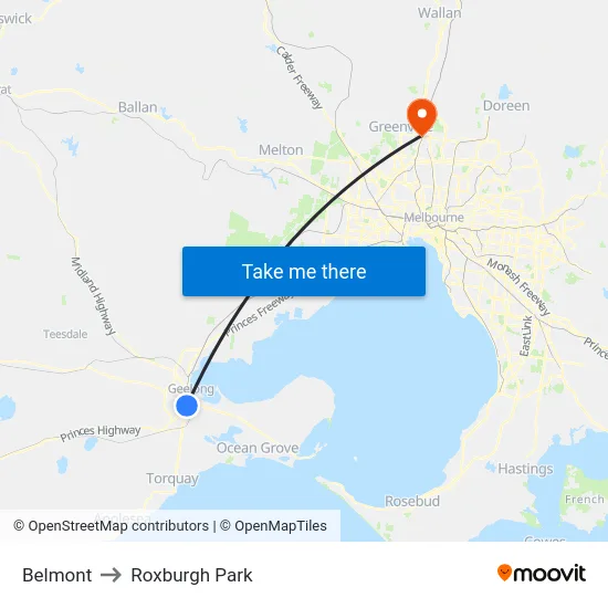 Belmont to Roxburgh Park map