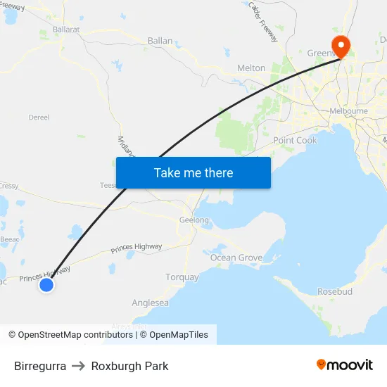 Birregurra to Roxburgh Park map