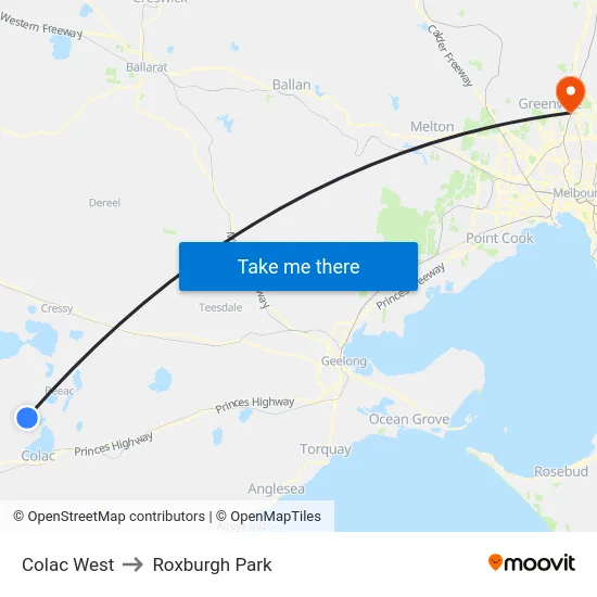 Colac West to Roxburgh Park map