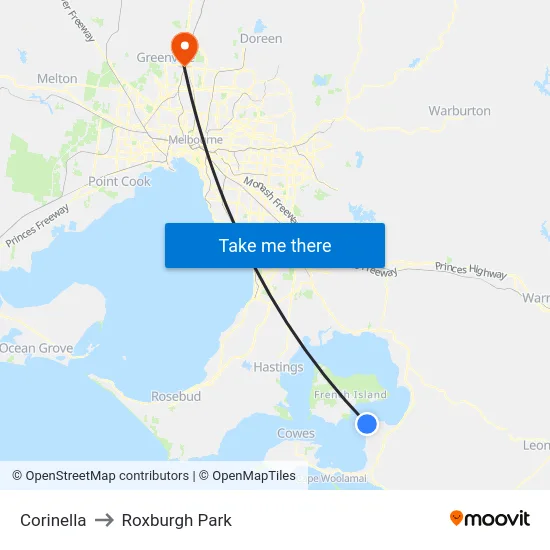 Corinella to Roxburgh Park map