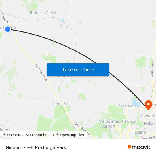 Gisborne to Roxburgh Park map
