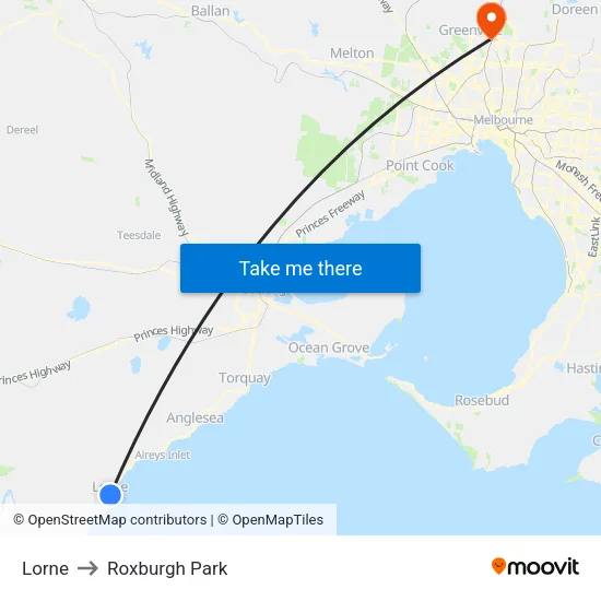 Lorne to Roxburgh Park map