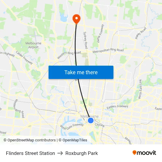 Flinders Street Station to Roxburgh Park map