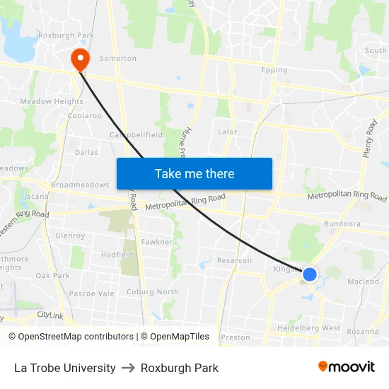 La Trobe University to Roxburgh Park map