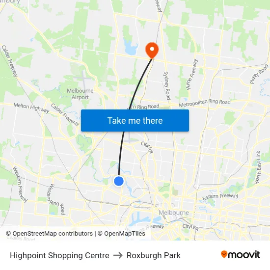 Highpoint Shopping Centre to Roxburgh Park map