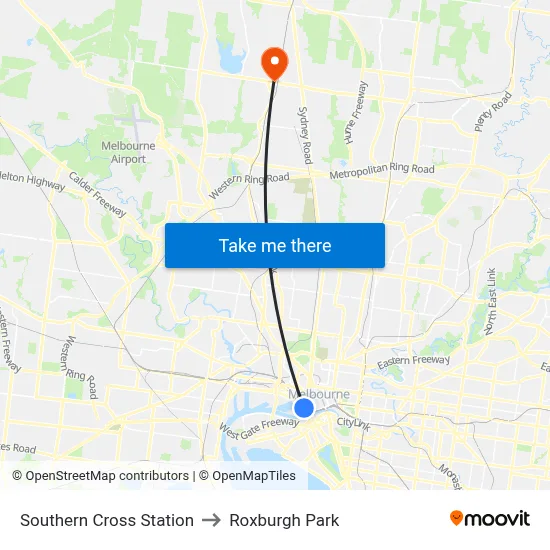 Southern Cross Station to Roxburgh Park map