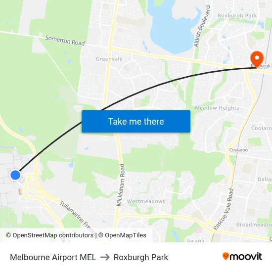 Melbourne Airport MEL to Roxburgh Park map